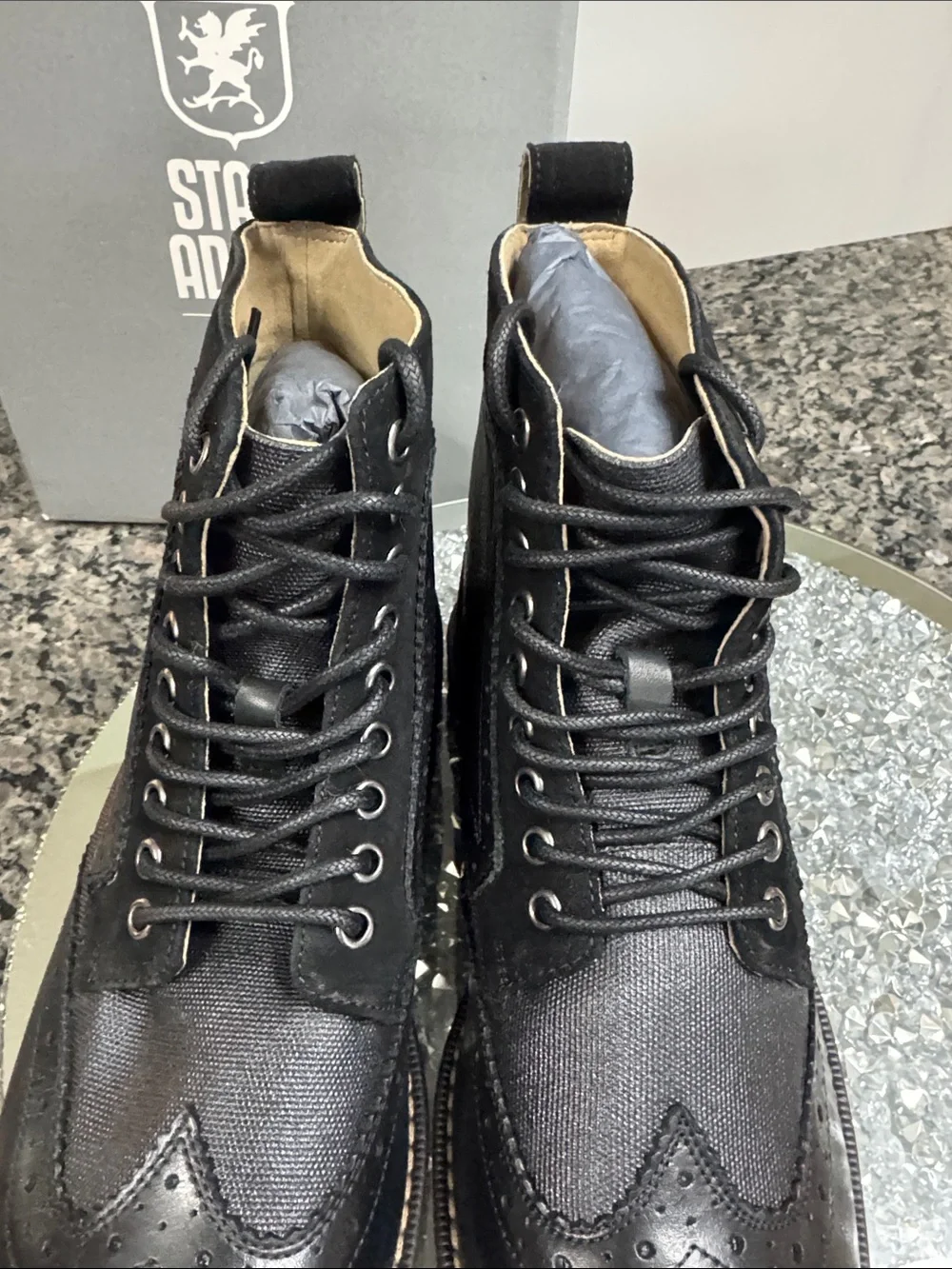 Stacy Adams Black Leather & Suede Wingtip Chukka Boots NWT
